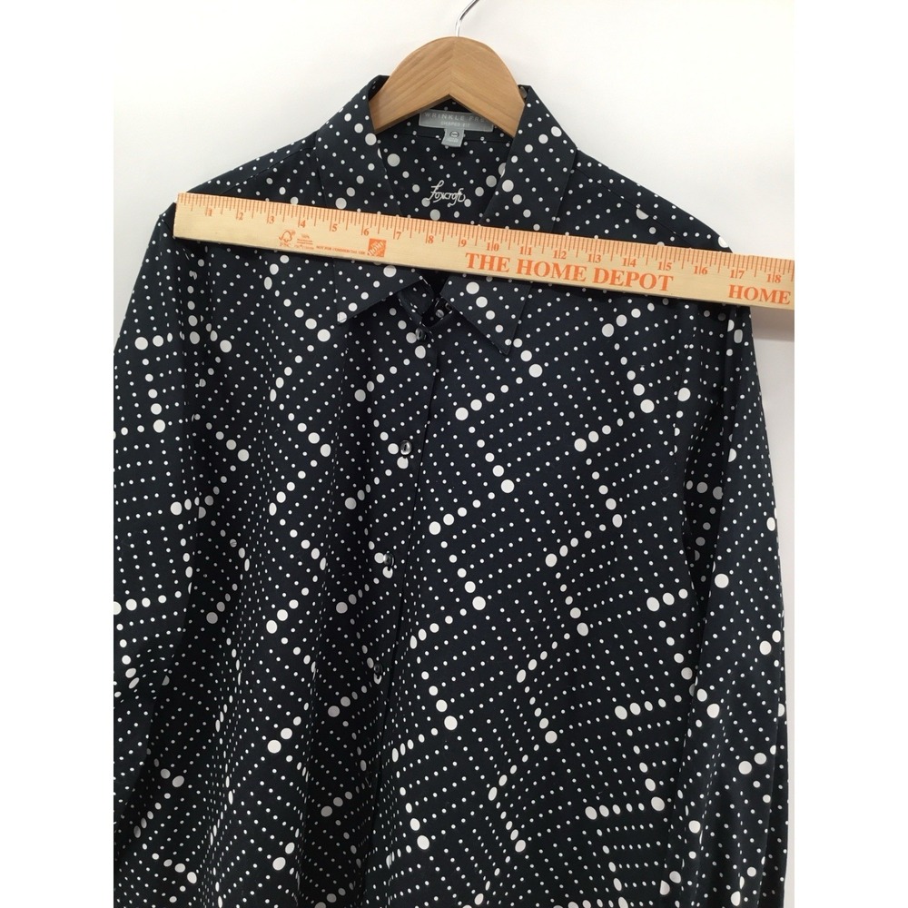 Foxcroft Womens XL Wrinkle Free Button Down Shirt Black White Polka Dot GG22 - Picture 4 of 10